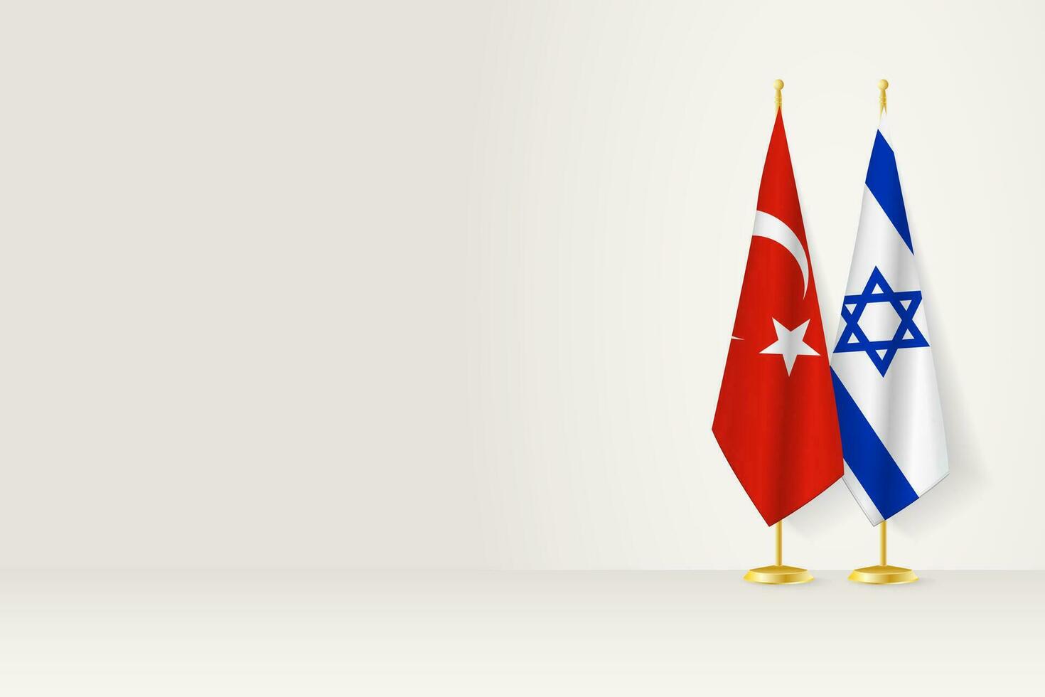 Flags of Turkey and Israel on flag stand, meeting between two countries. vector