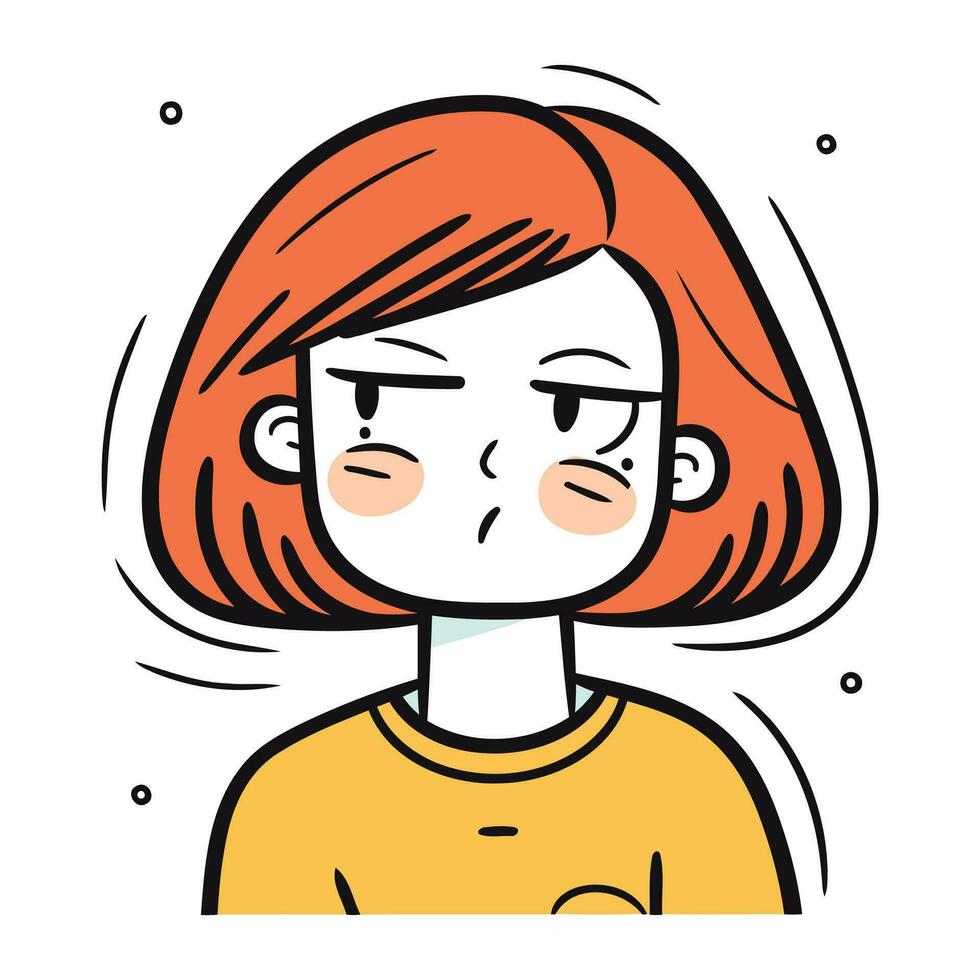 Illustration of a young woman looking angry. Vector illustration in cartoon style.
