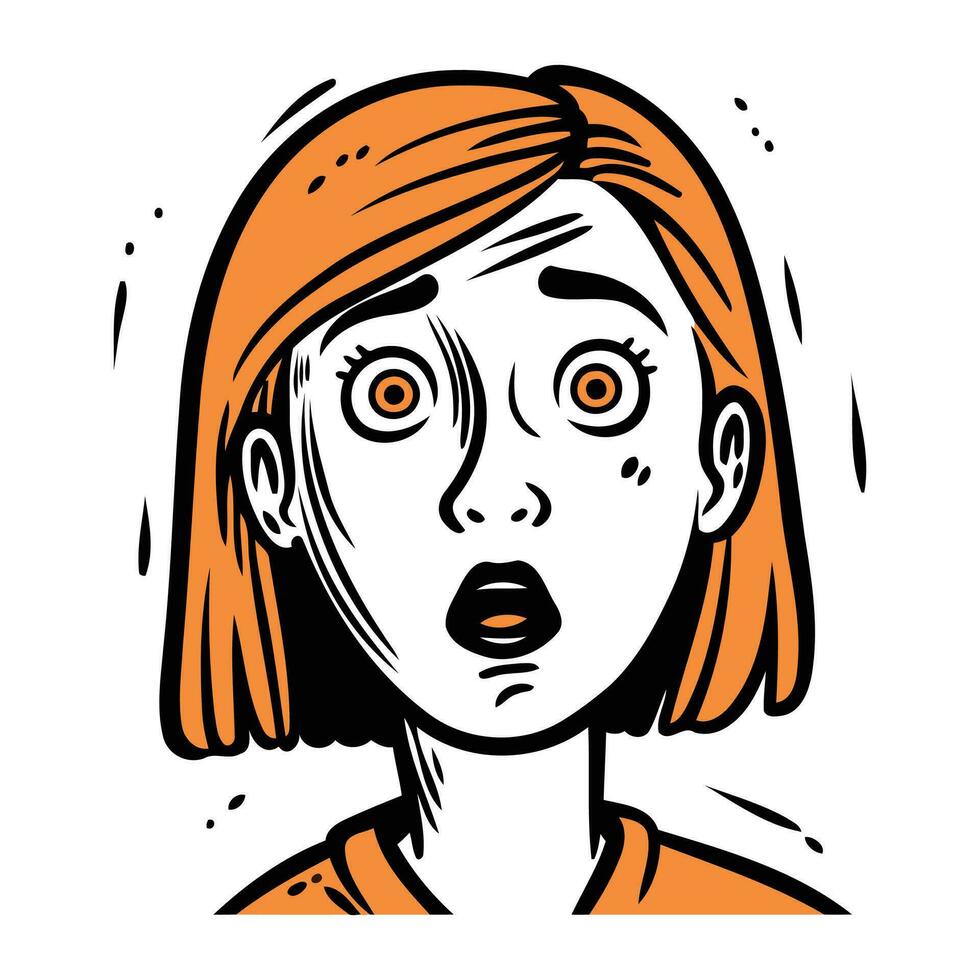 Surprised woman. Vector illustration of a girl with red hair.