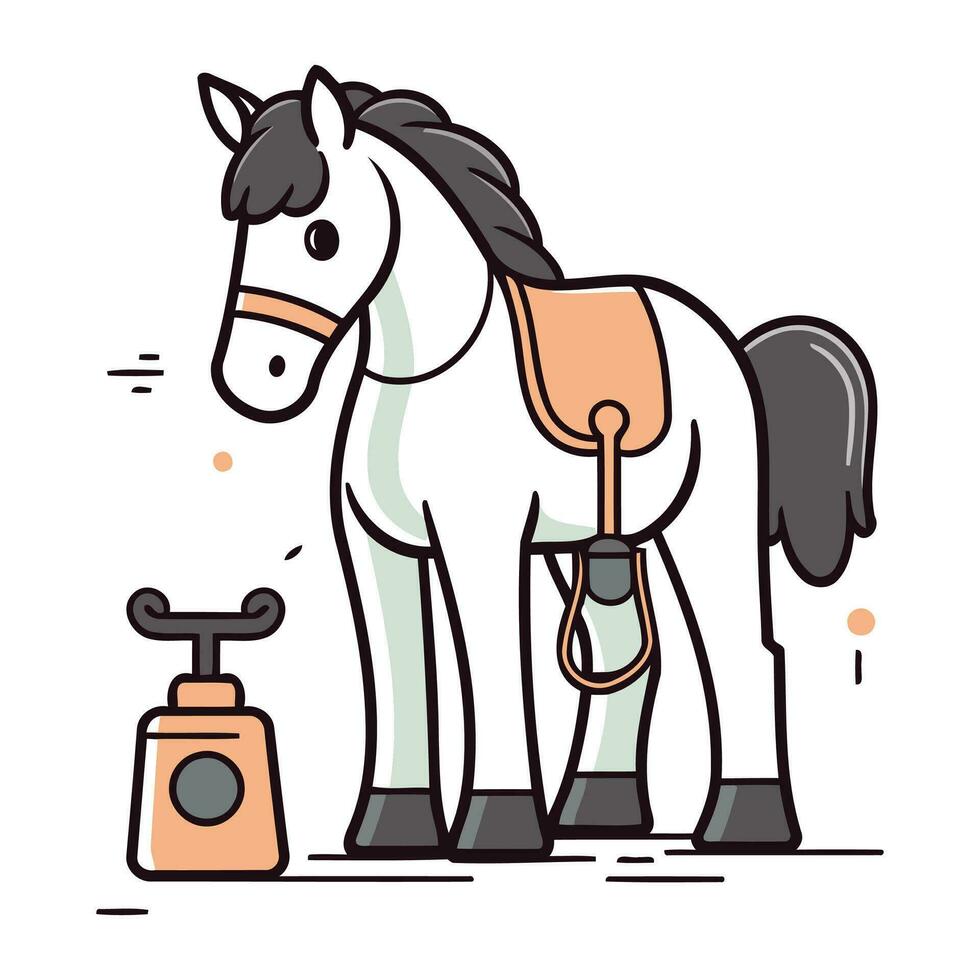 Vector illustration of a cute horse with a hand sanitizer.