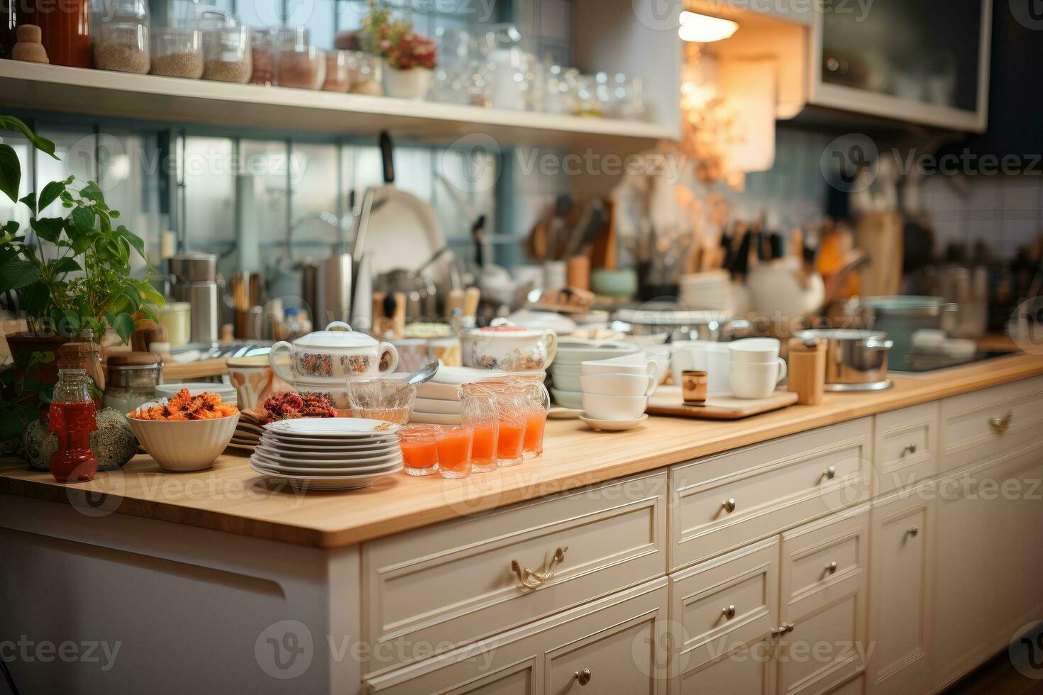 peaceful situation of the afternoon in the kitchen AI Generated photo