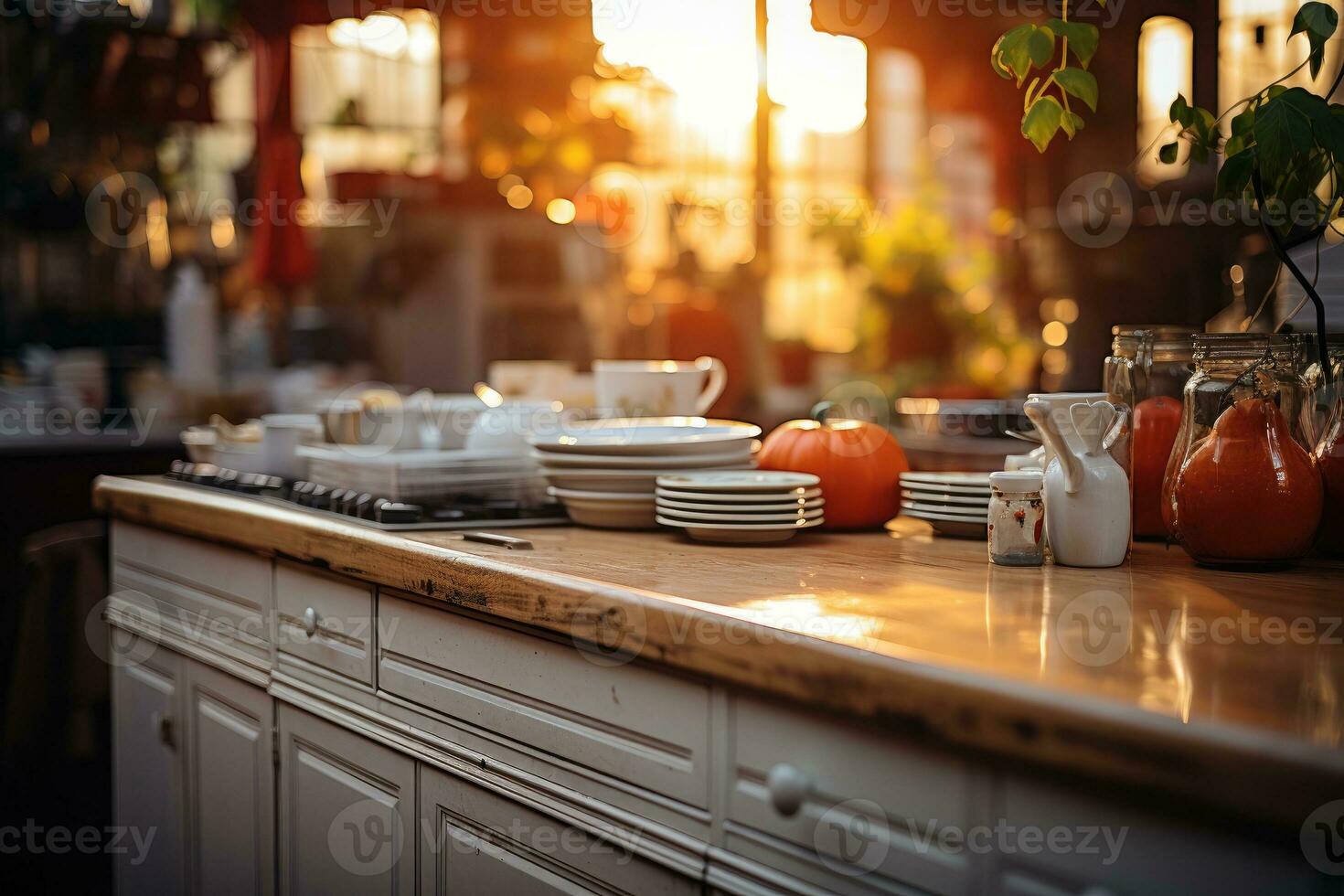 pacífico situación de el tarde en el cocina ai generado foto