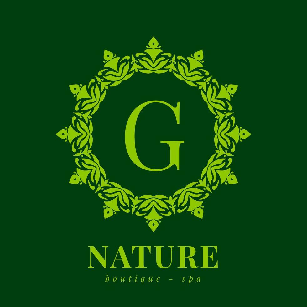 letra sol naturaleza frontera guirnalda inicial logo para boutique spa y belleza bienestar vector