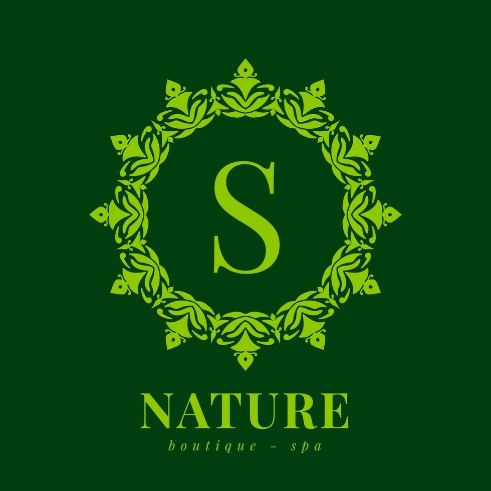 letter S nature border wreath initial logo for boutique spa and beauty wellness vector