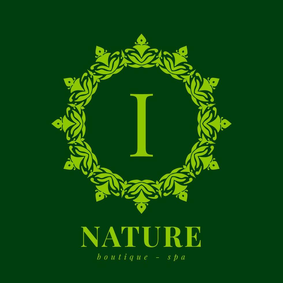 letter I nature border wreath initial logo for boutique spa and beauty wellness vector
