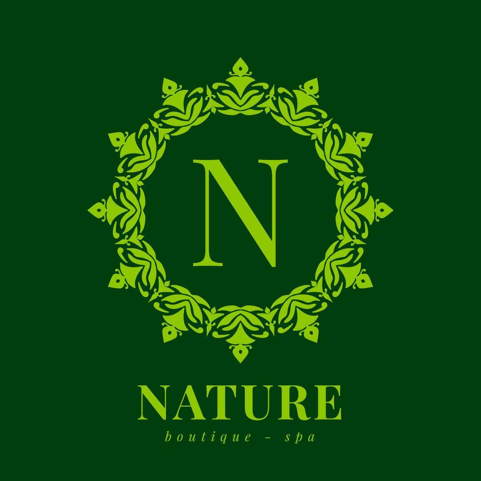 letra norte naturaleza frontera guirnalda inicial logo para boutique spa y belleza bienestar vector