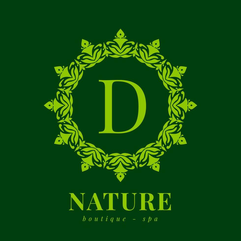 letra re naturaleza frontera guirnalda inicial logo para boutique spa y belleza bienestar vector