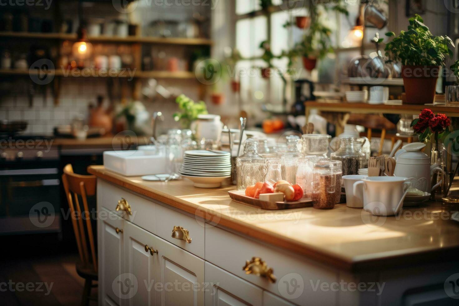 pacífico situación de el Mañana en el cocina ai generado foto