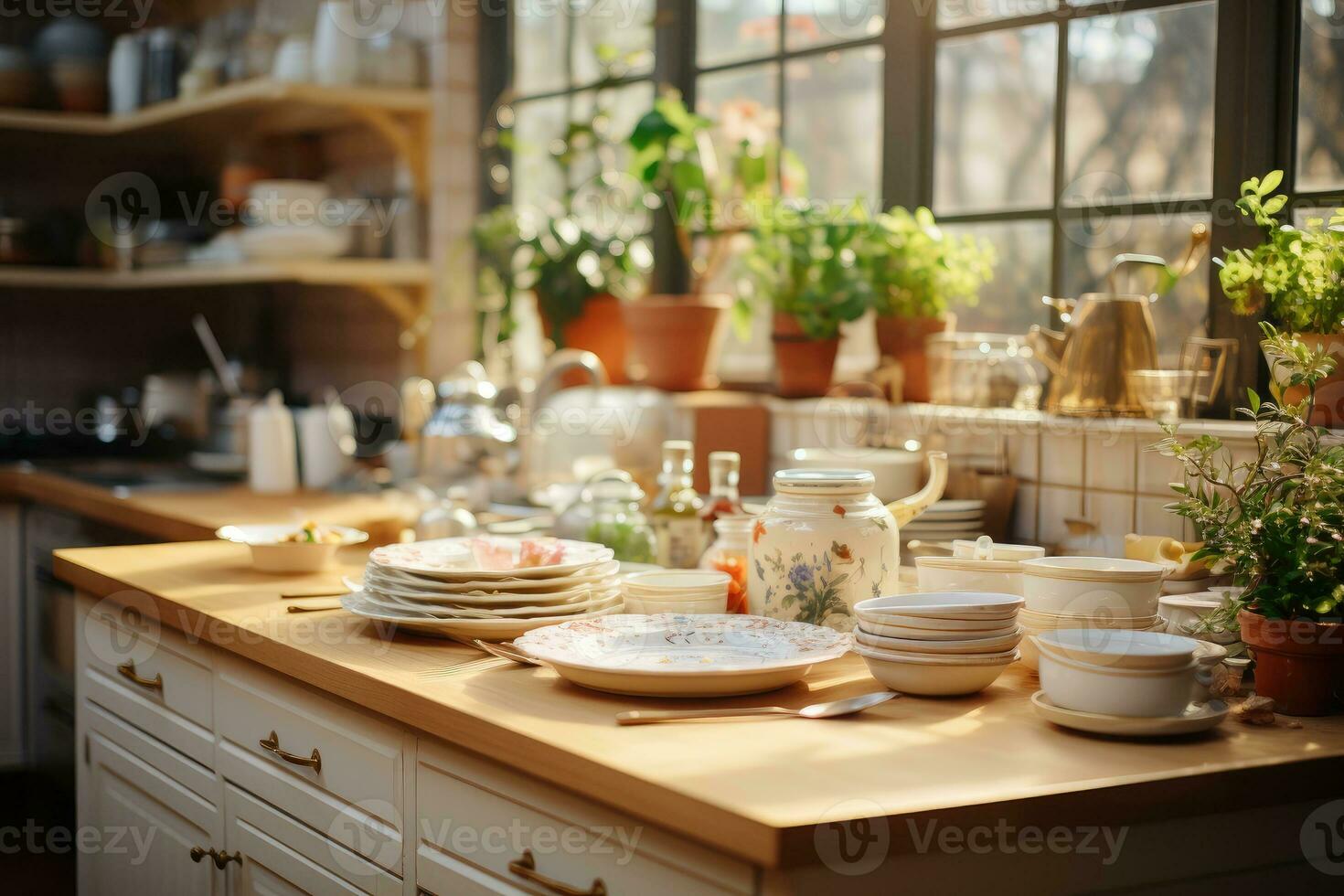 peaceful situation of the afternoon in the kitchen AI Generated photo