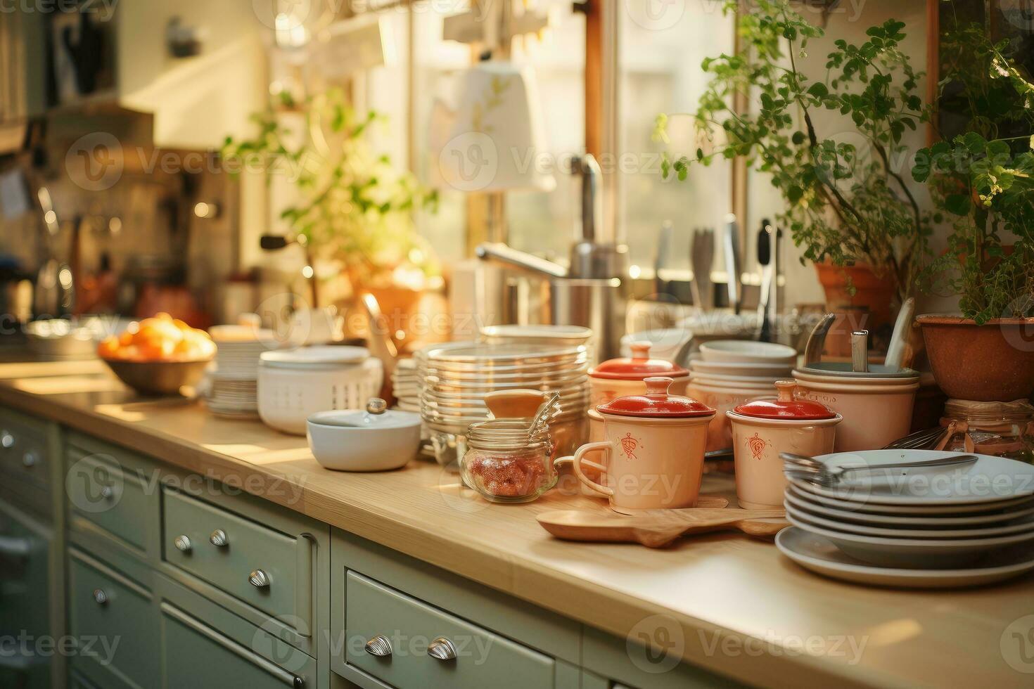 peaceful situation of the afternoon in the kitchen AI Generated photo