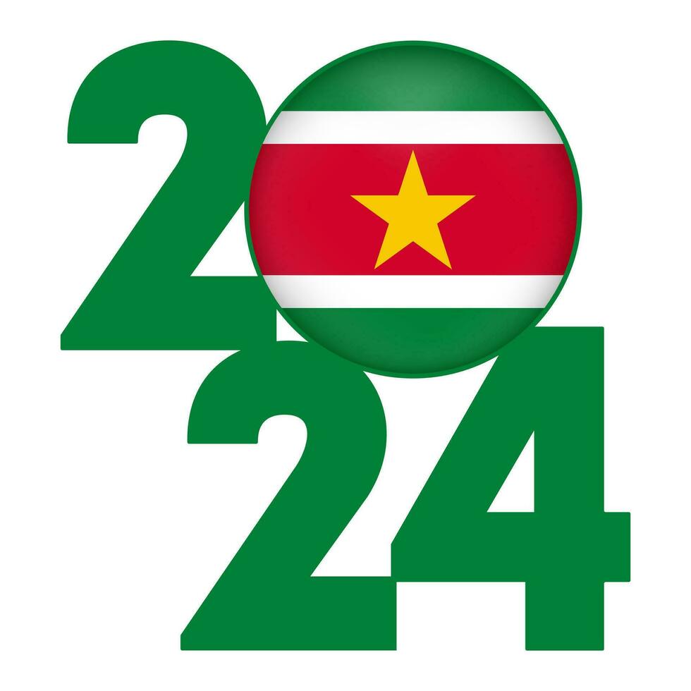 Happy New Year 2024 banner with Suriname flag inside. Vector illustration.