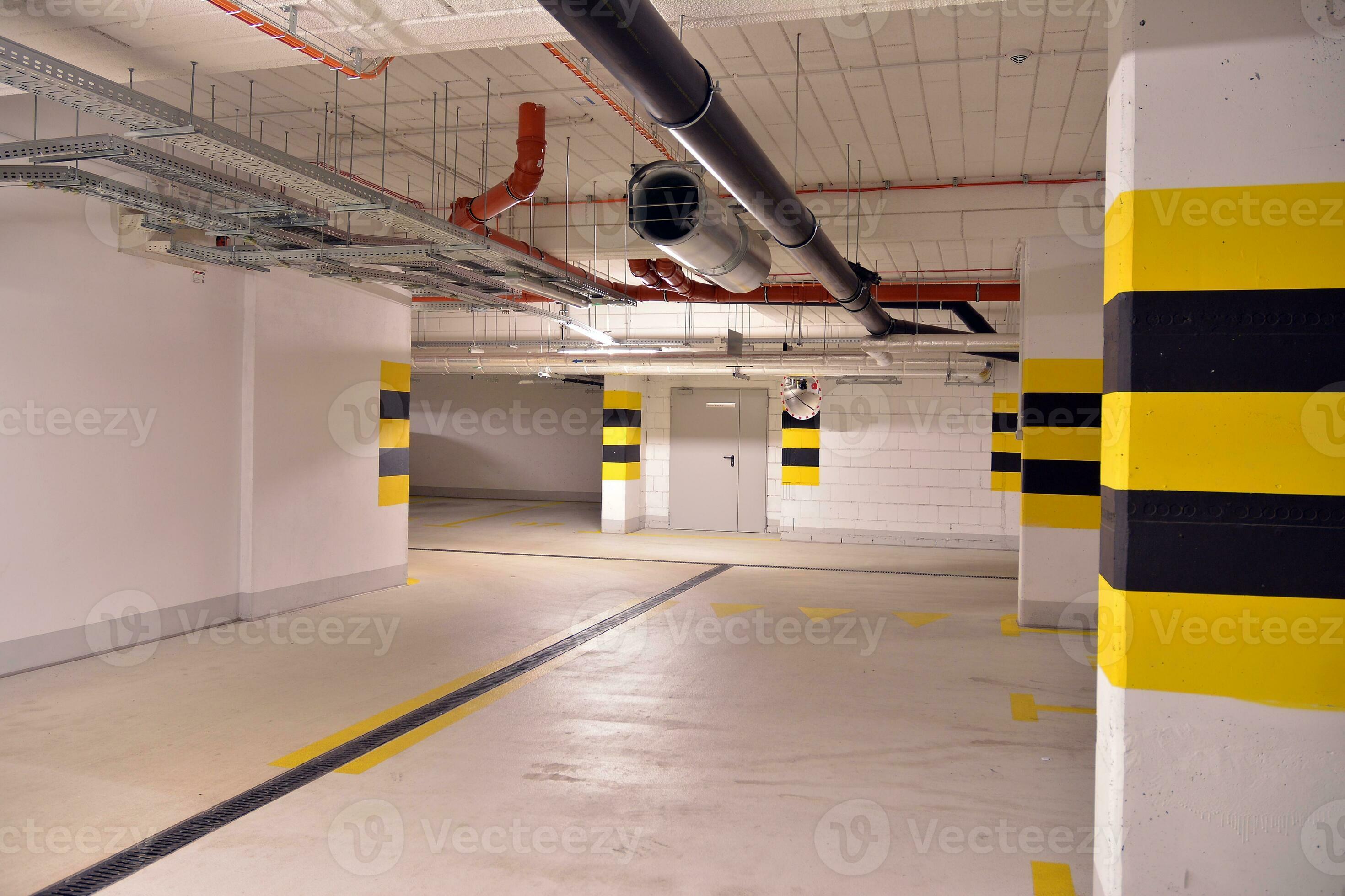 Typical underground car parking garage in a modern apartment house