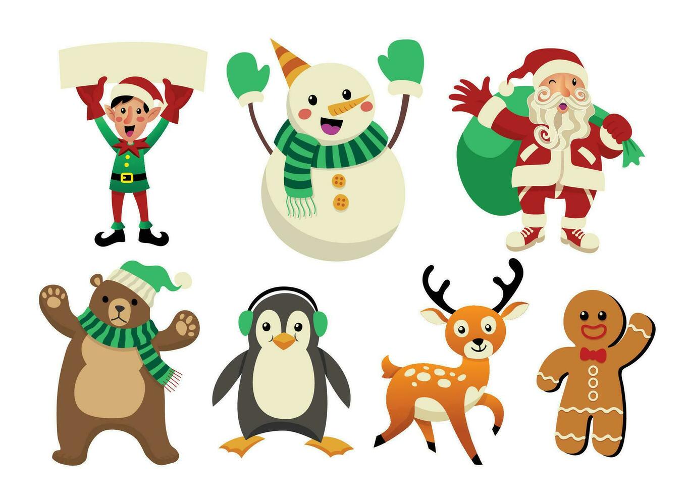 Set of Christmas Character Illustration in Flat Design vector