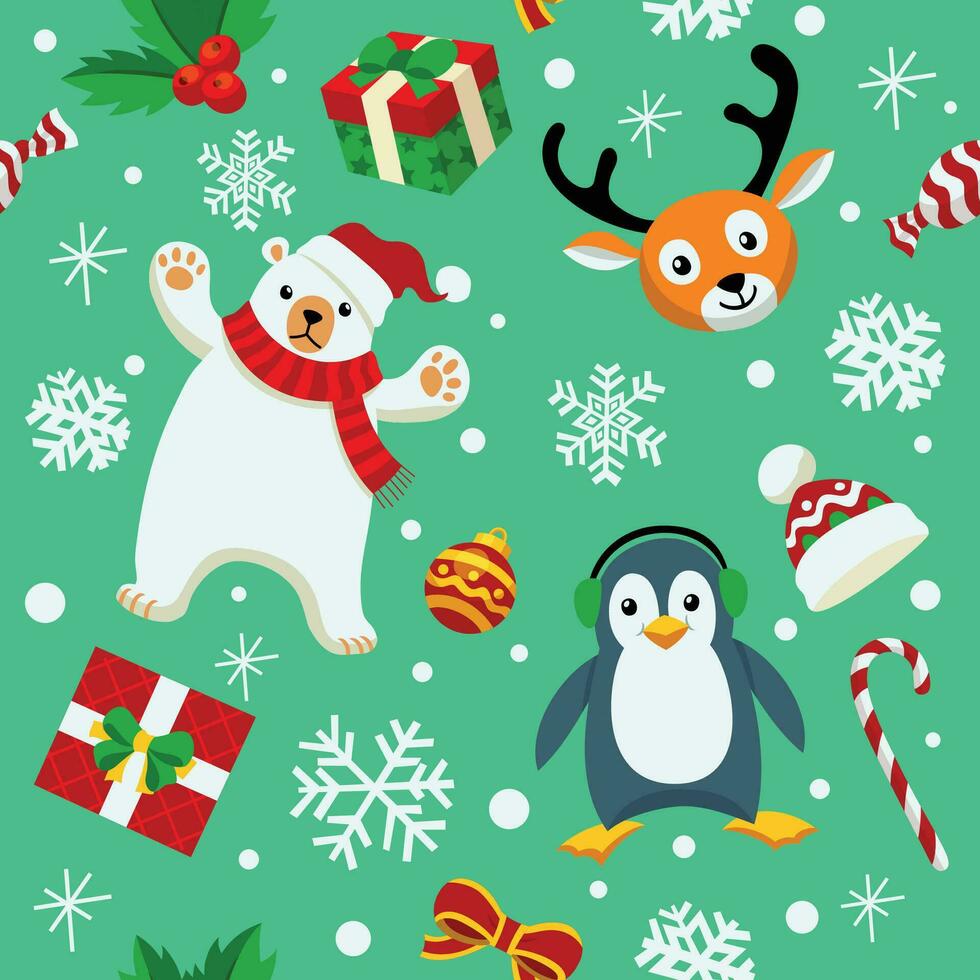 Navidad sin costura modelo con linda polar oso, ciervo, y pingüino vector