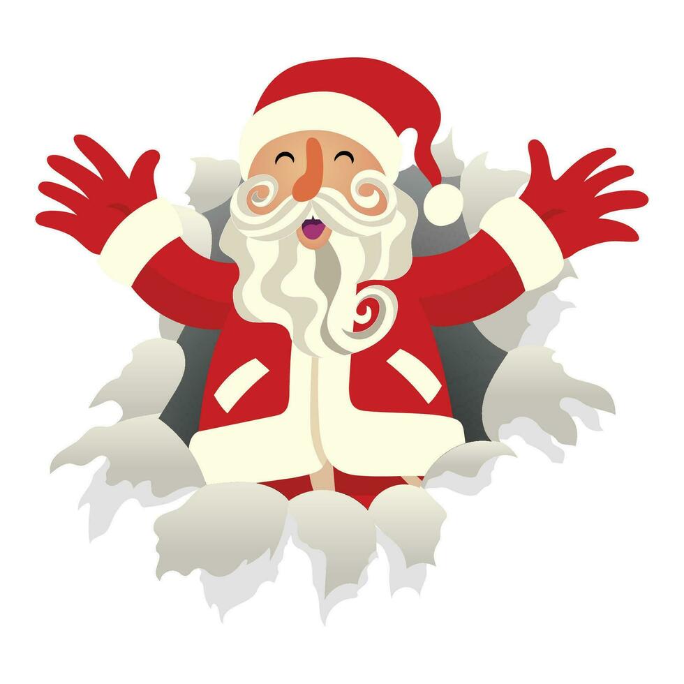 Santa Coming Out From The Broken Paper vector