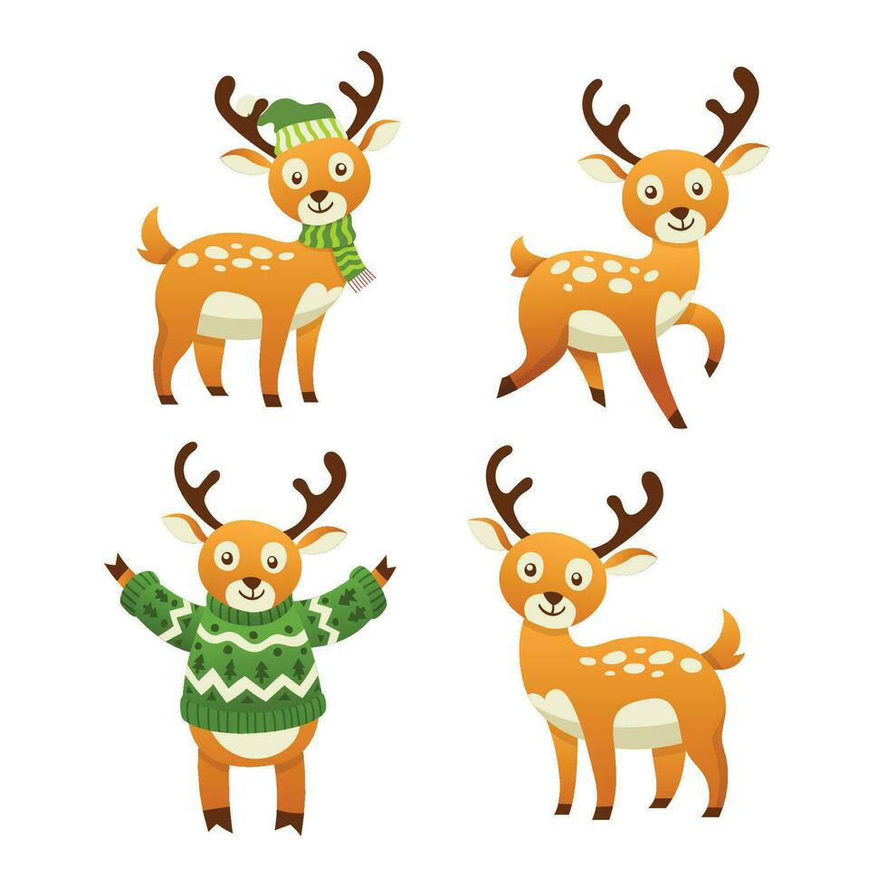 Set of happy Deer Illustration in Flat Design vector