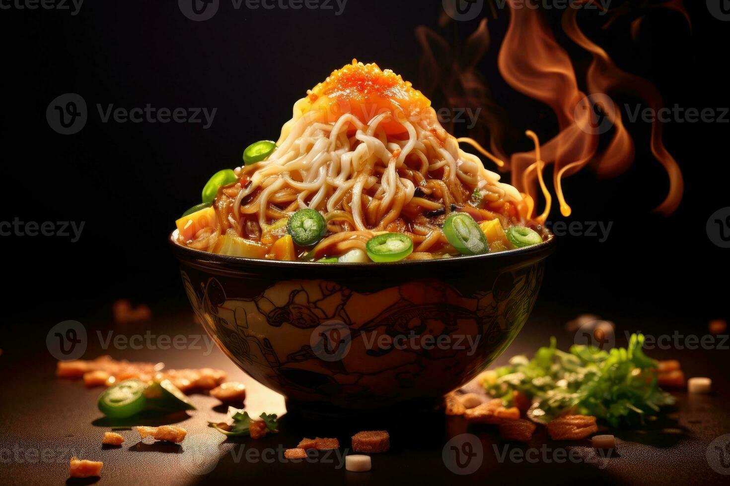 instant noodles ready to serve in the kitchen table AI Generated photo