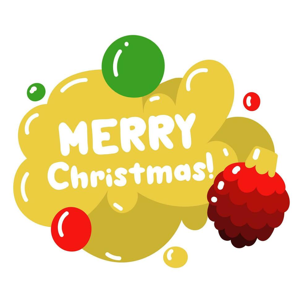 Vector conversational yellow balloon with the inscription merry Christmas with a bump isolated on a white background. New Year's greetings. Design of Christmas greeting card, banner, poster, stickers