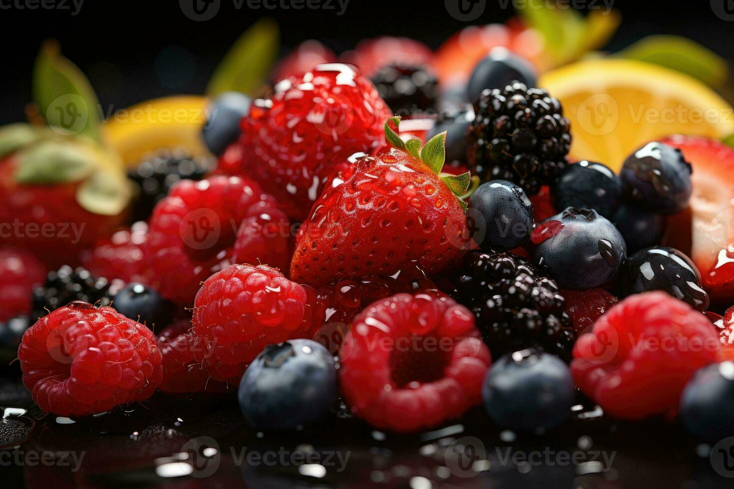 mezcla Fruta Listo a servir en el cocina mesa ai generado foto