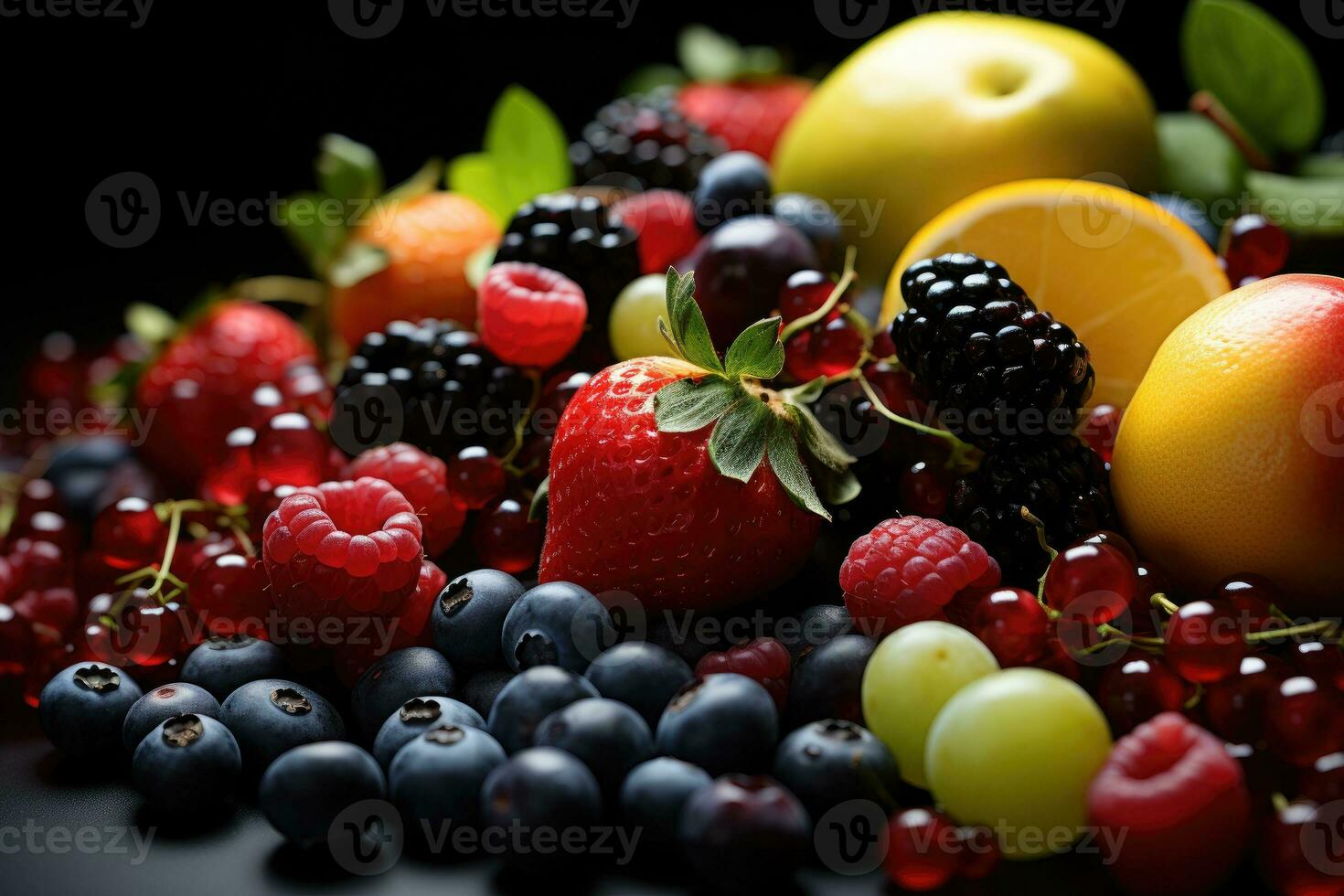 mezcla Fruta Listo a servir en el cocina mesa ai generado foto