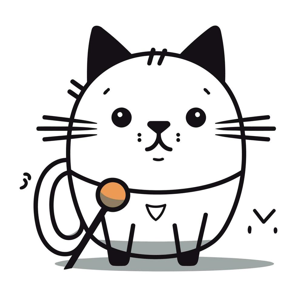 Cute cat singing karaoke vector illustration. Cute cartoon cat singing karaoke.