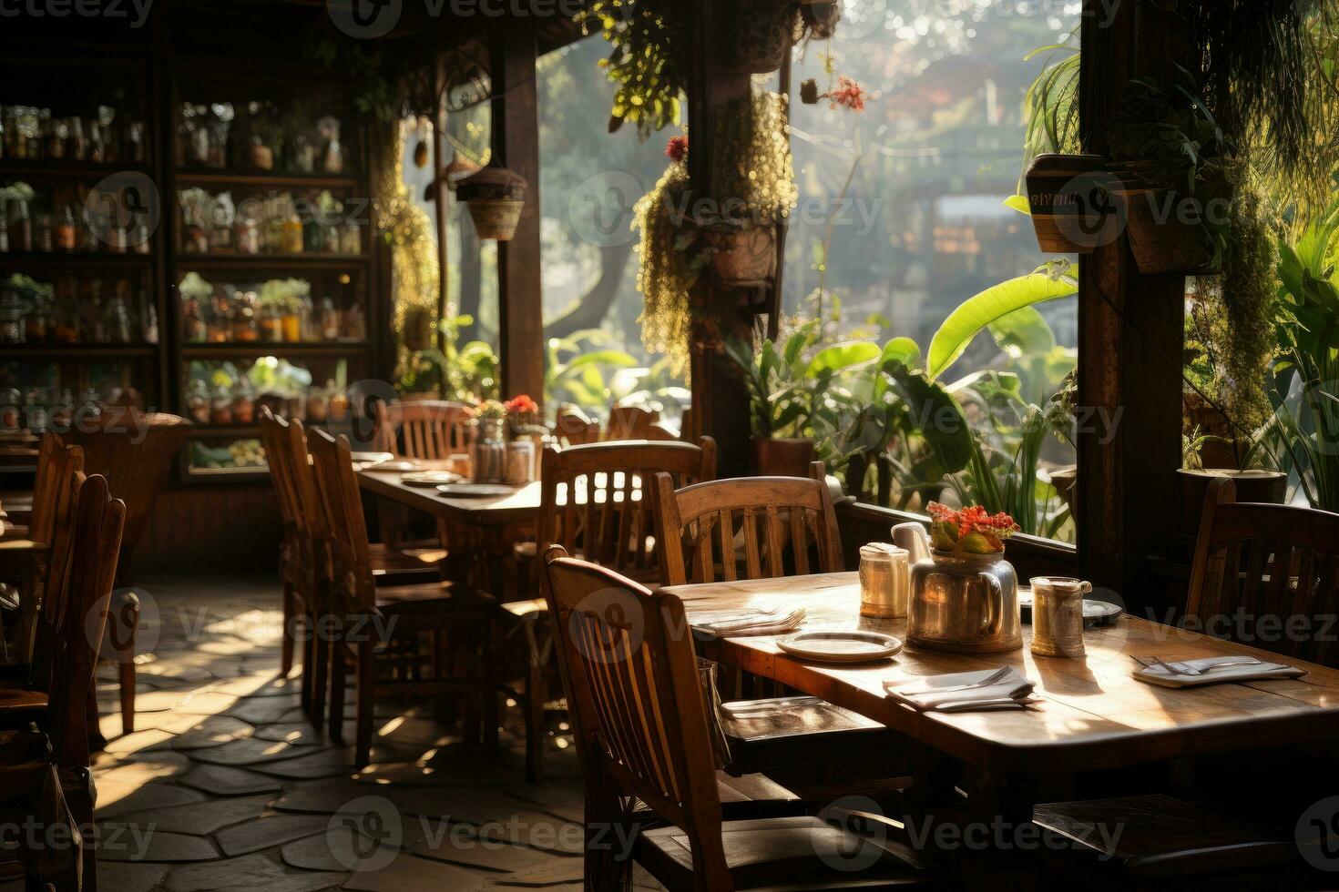 inside restaurant situation morning view AI Generated photo