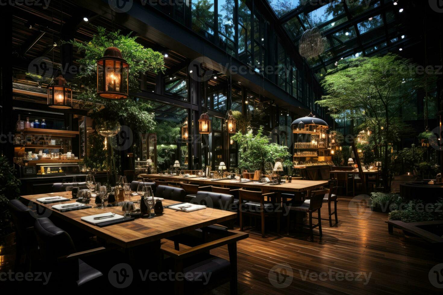 inside restaurant situation night view AI Generated photo