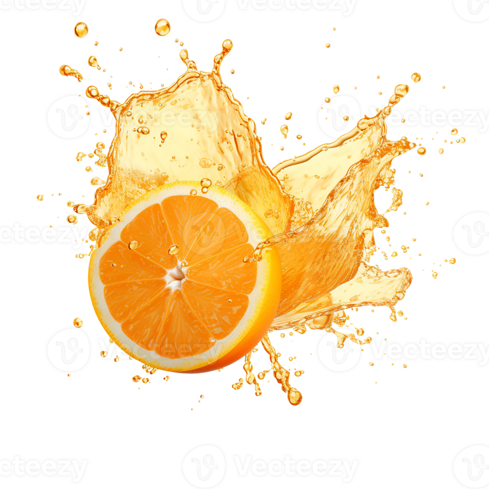 photorealistic image of an orange juice splash. splash of orange fruit juice with drops and splashes. png