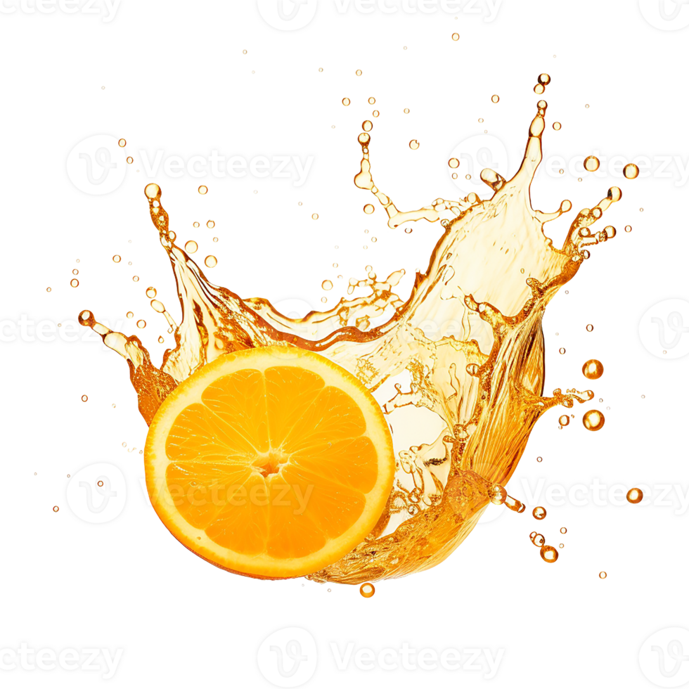 photorealistic image of an orange juice splash. splash of orange fruit juice with drops and splashes. png