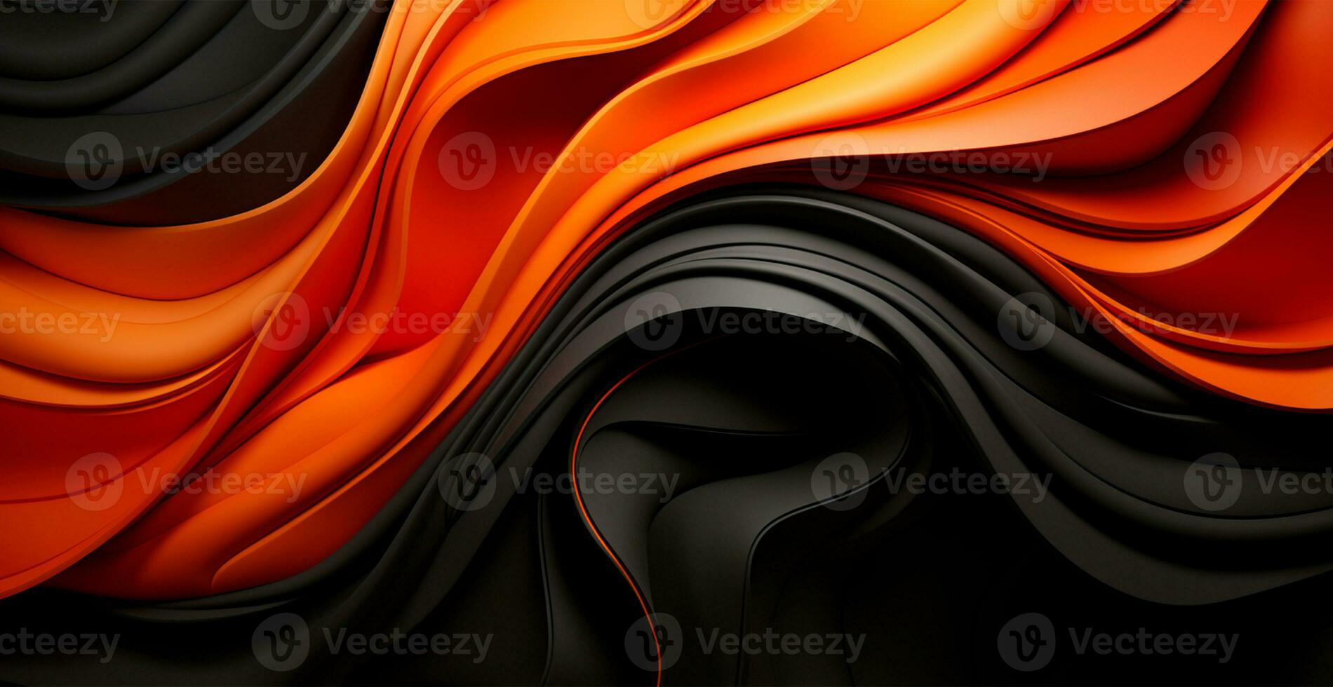 Black and orange abstract background wavy lines - AI generated image photo