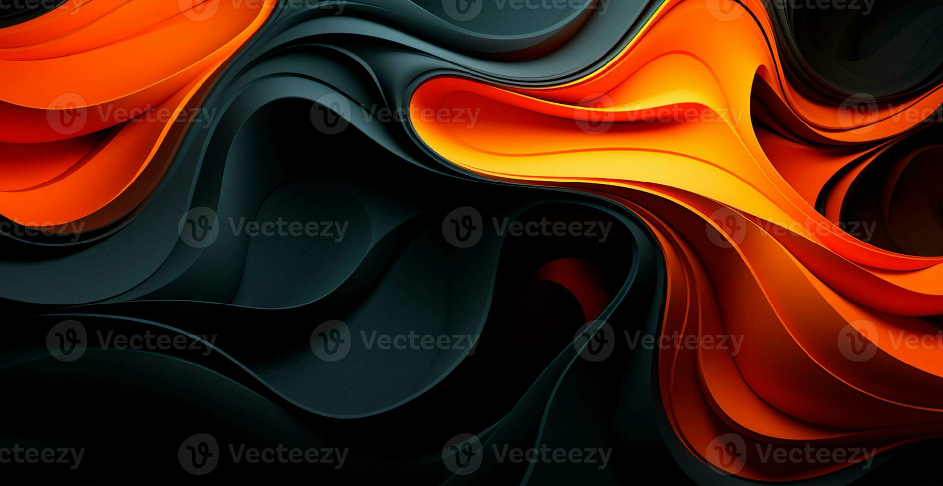 Black and orange abstract background wavy lines - AI generated image photo