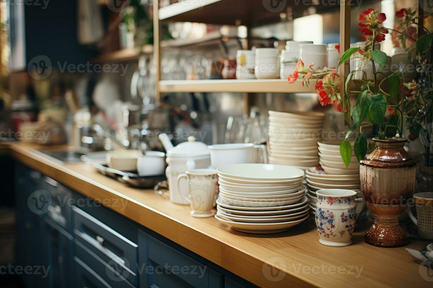 pacífico situación de el tarde en el cocina ai generado foto