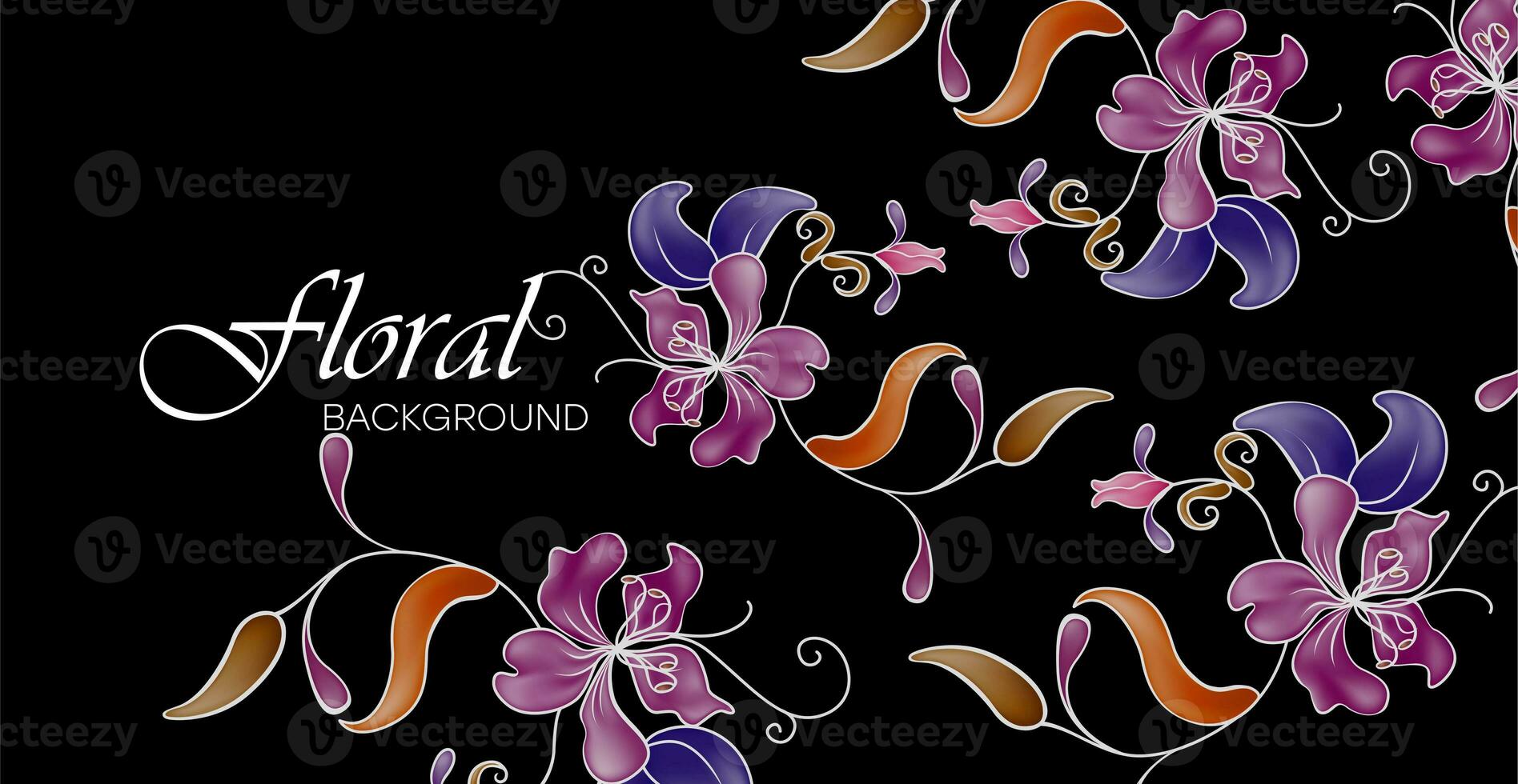 Floral gradient background with patterns and dynamic lines. Romantic botanical pattern from flowers. Color illustration vector graphic template for cards, posters, exercise books. photo