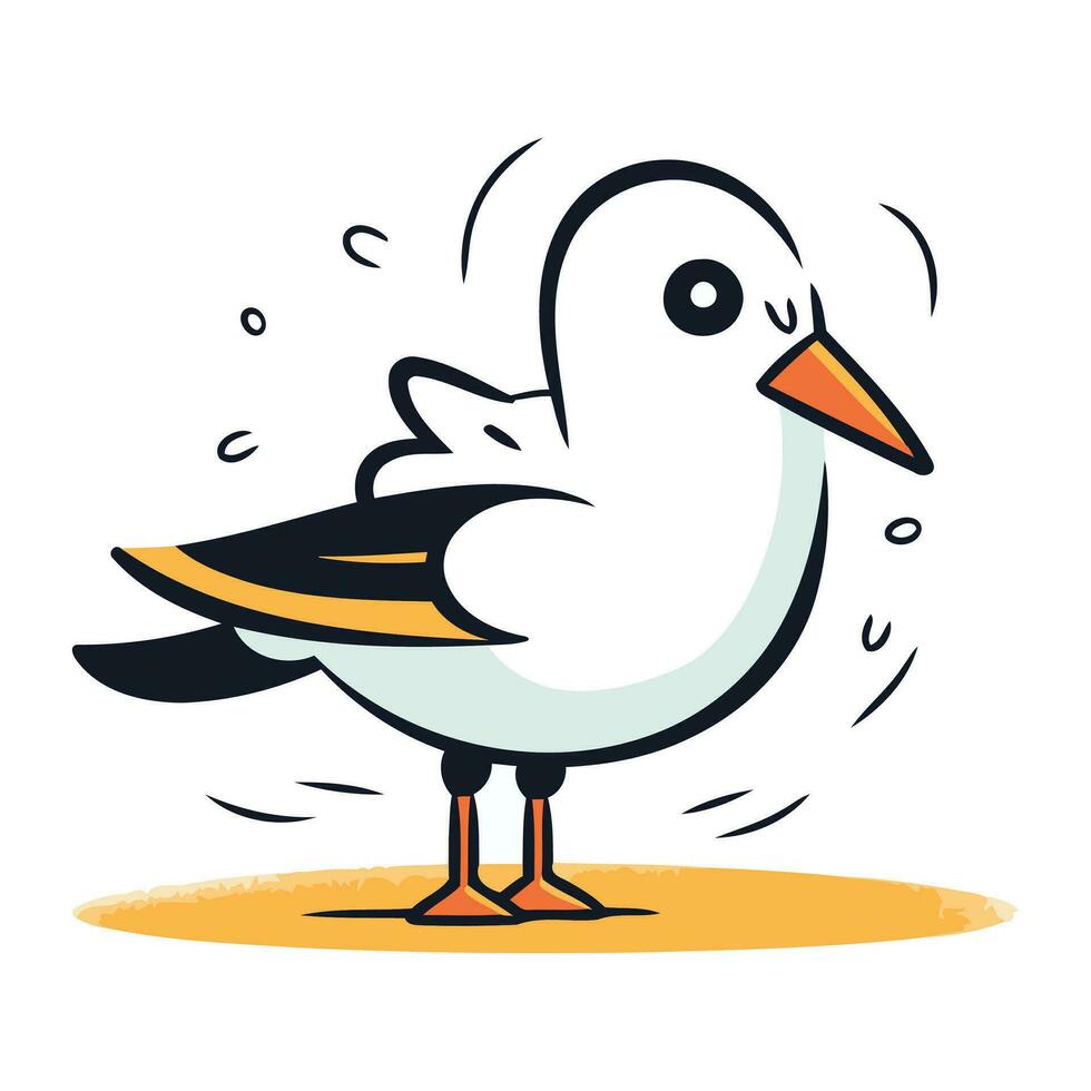 Cartoon seagull. Vector illustration. Isolated on white background.
