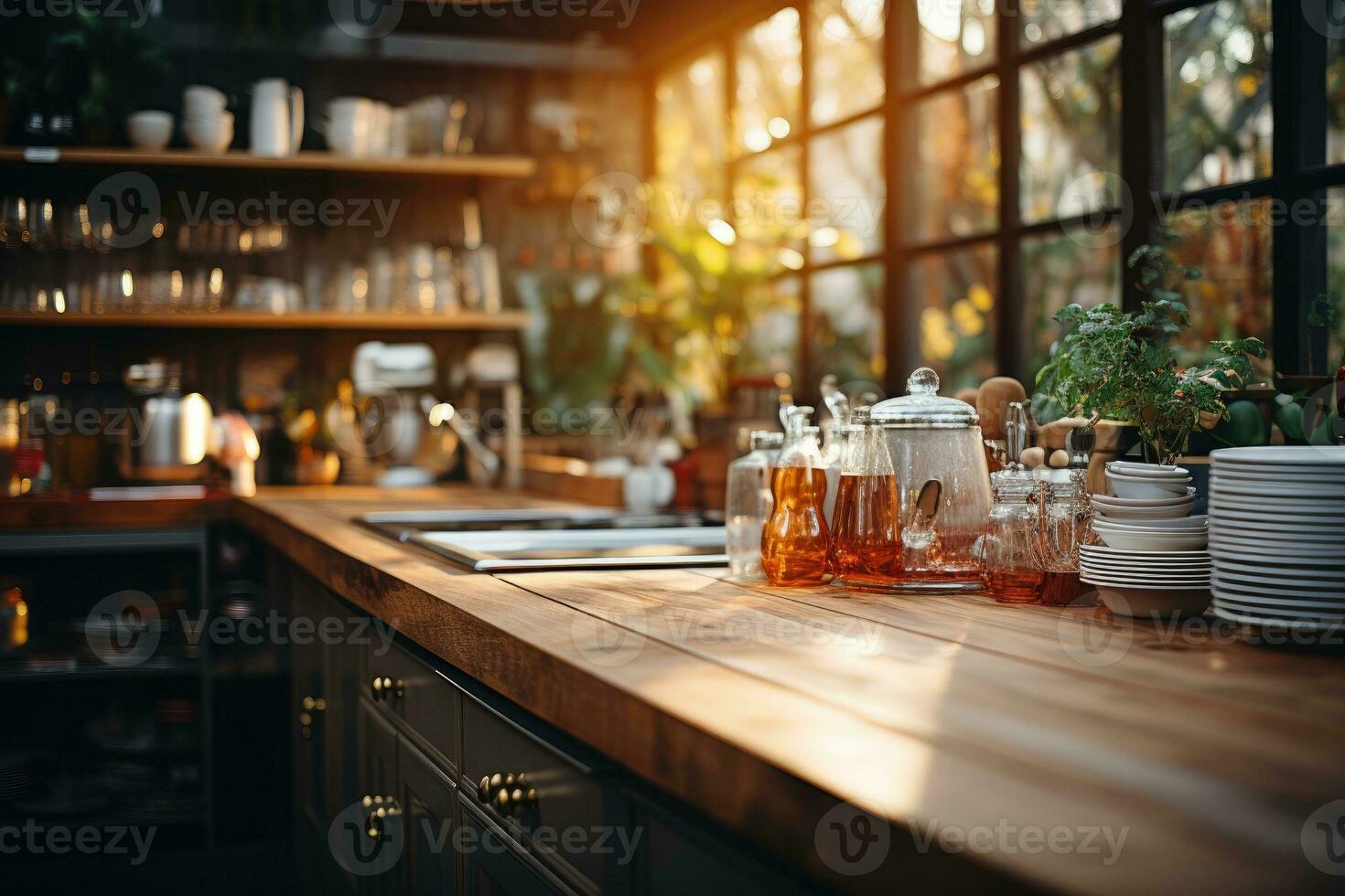 pacífico situación de el tarde en el cocina ai generado foto