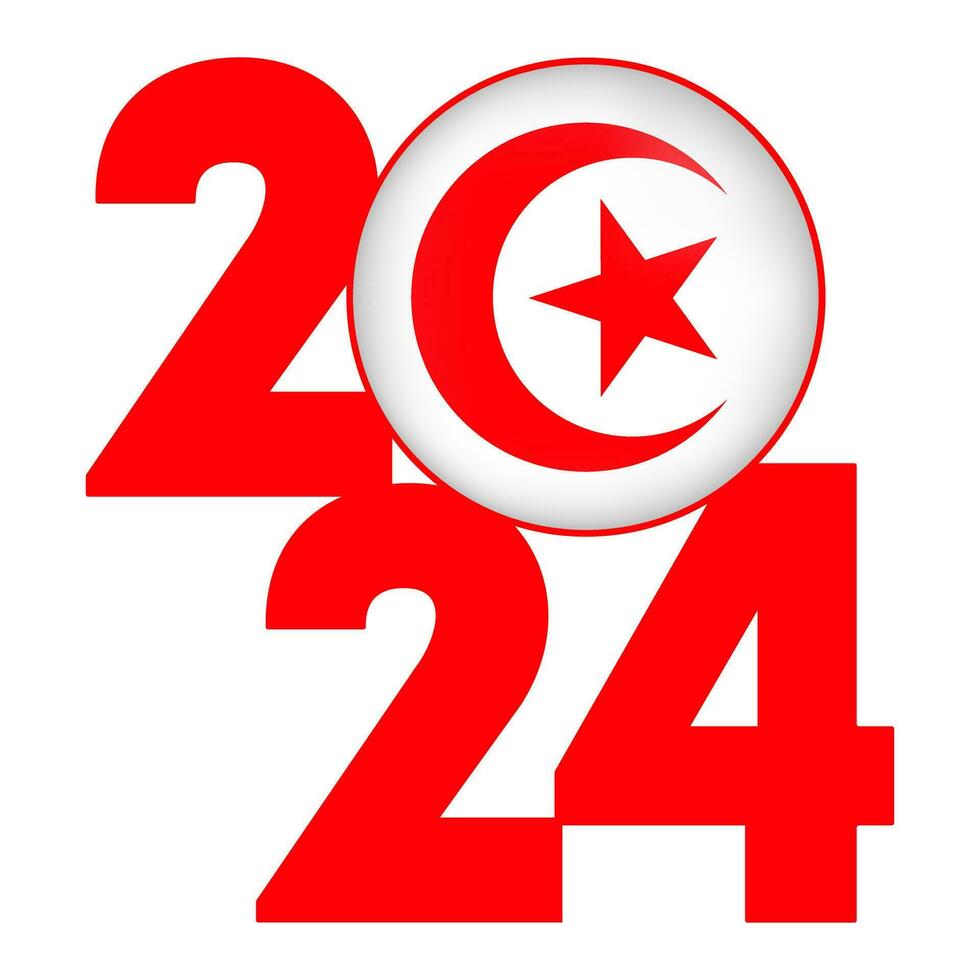Happy New Year 2024 banner with Tunisia flag inside. Vector illustration.