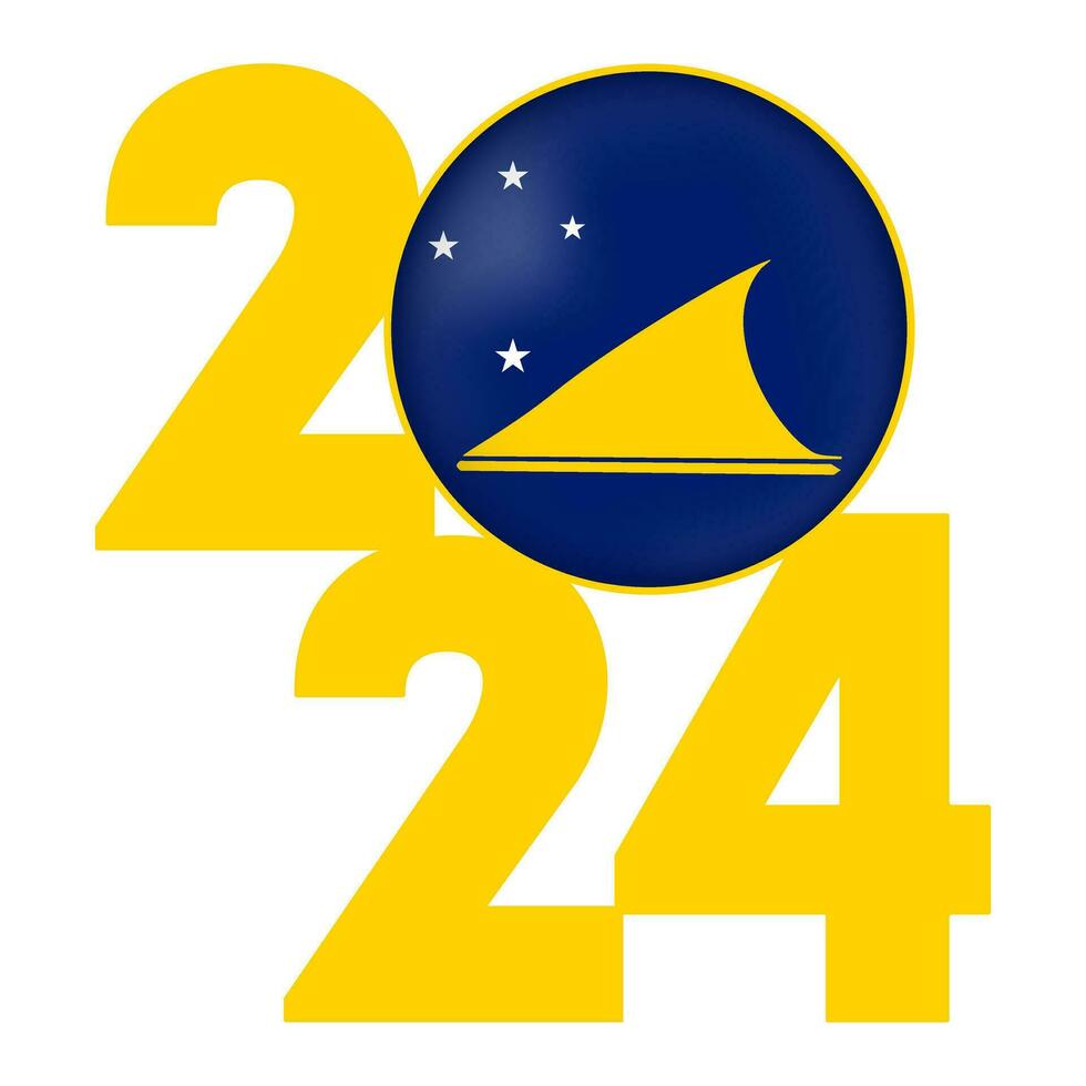 Happy New Year 2024 banner with Tokelau flag inside. Vector illustration.