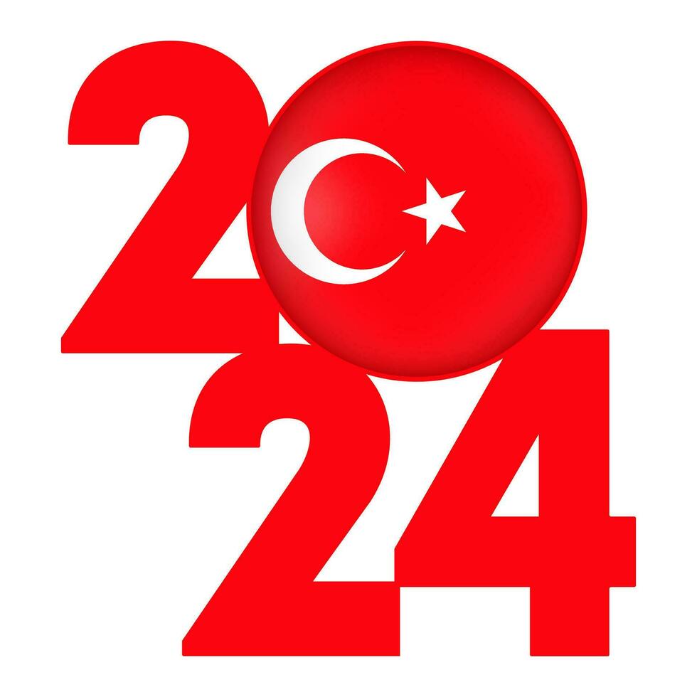 Happy New Year 2024 banner with Turkey flag inside. Vector illustration.
