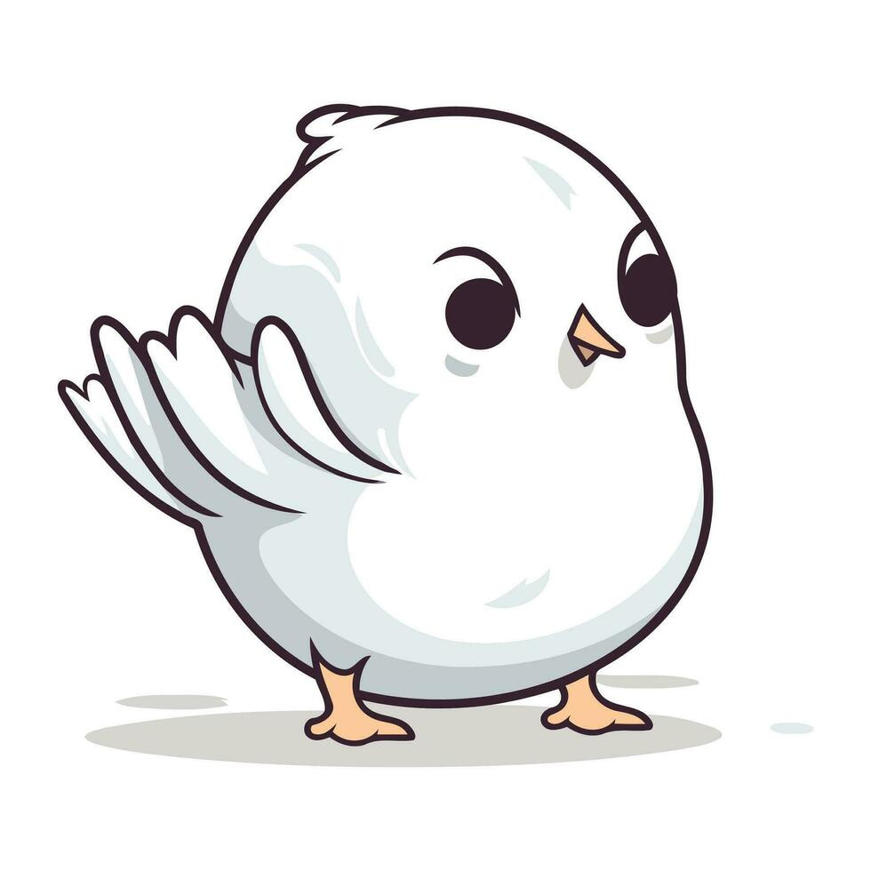 Cute white bird cartoon vector illustration isolated on a white background.