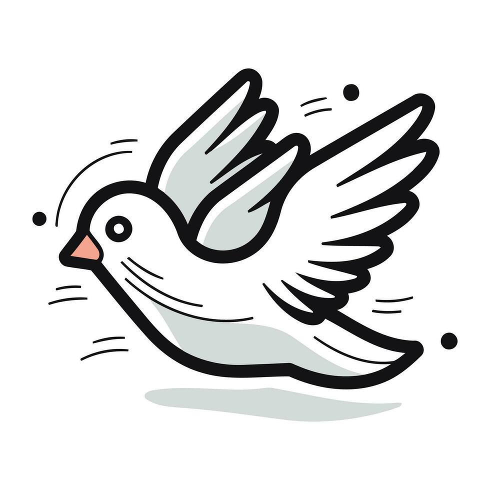 Flying dove doodle icon. Vector illustration isolated on white background.