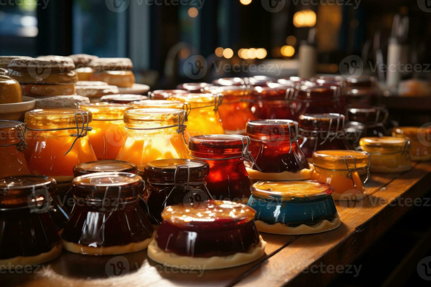 photos of tarts in indoor kitchen table photo studio AI Generated