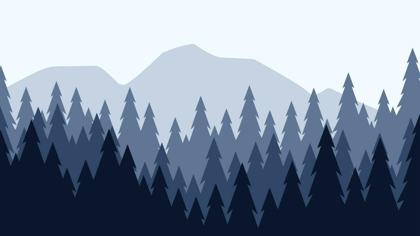 Pine forest landscape vector illustration. Silhouette of coniferous tree in the hill. Pine forest landscape for background, wallpaper or landing page