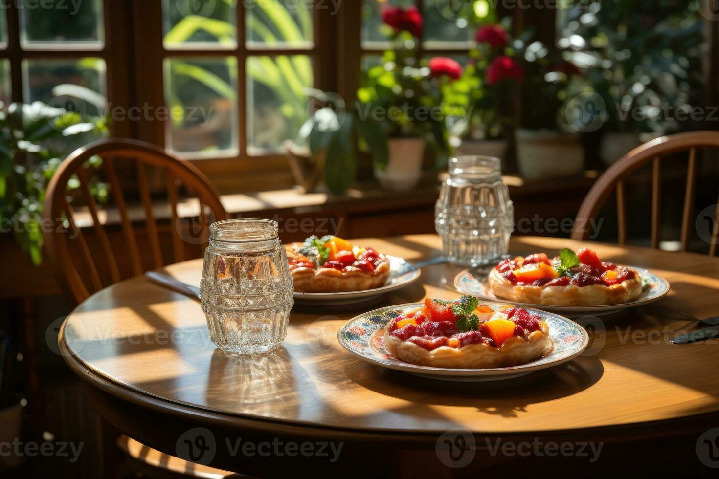 photos of tarts in indoor kitchen table photo studio AI Generated