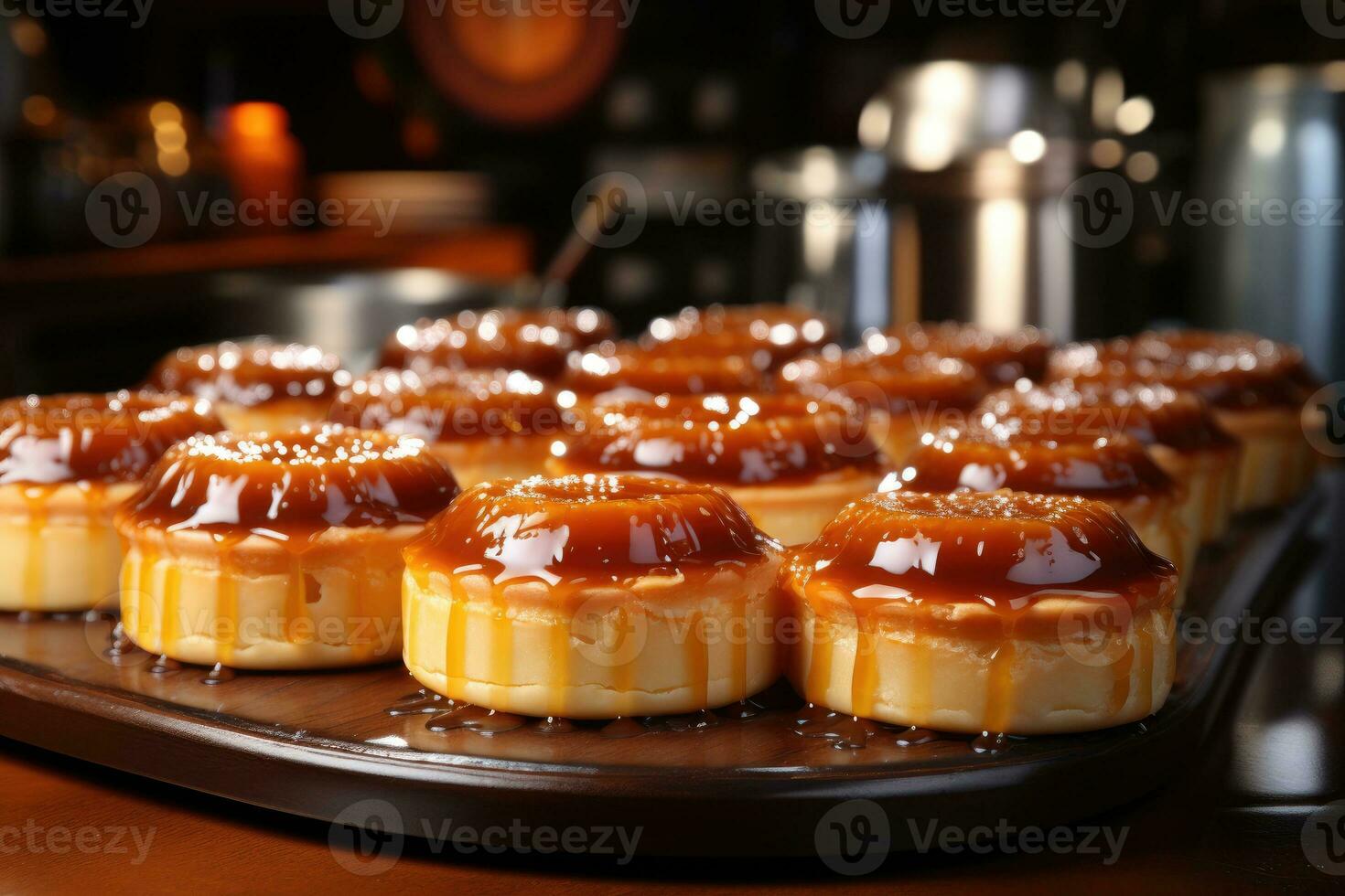 photos of tarts in indoor kitchen table photo studio AI Generated