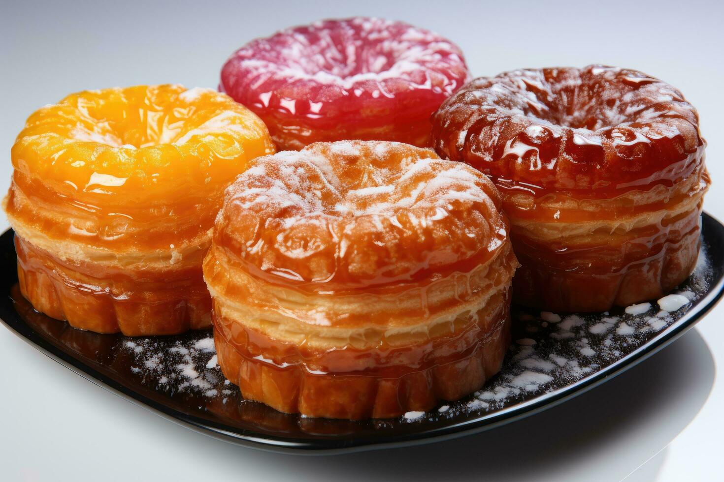 photos of tarts in indoor kitchen table photo studio AI Generated