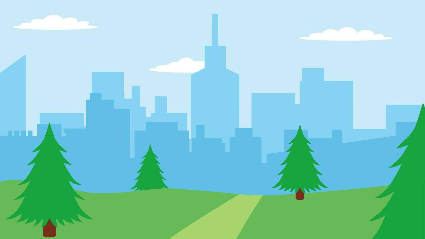 City landscape vector illustration. Urban silhouette of skyline building in the green city. Cityscape landscape for background, wallpaper or landing page