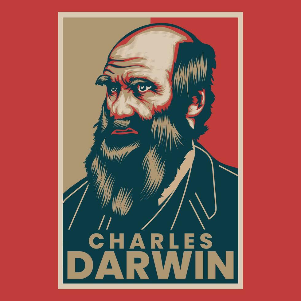 Charles Darwin Retro Poster Vector Illustration