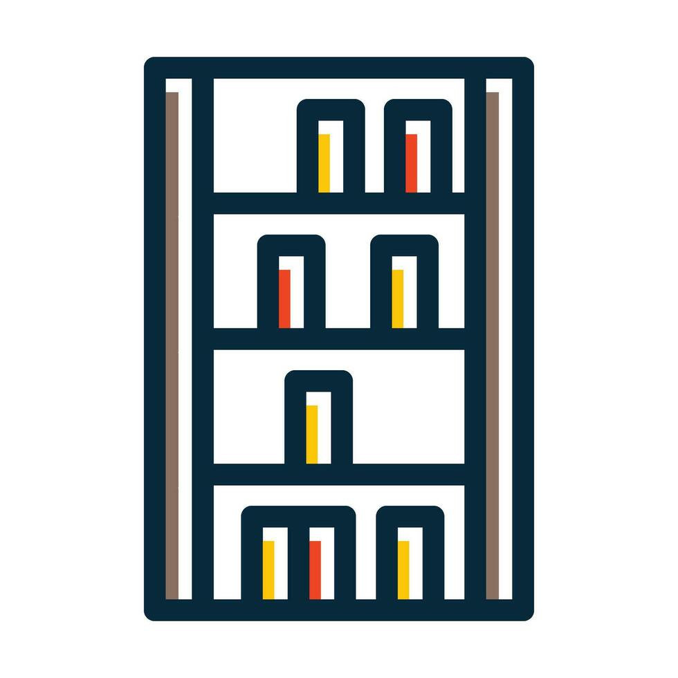 Bookcase Vector Thick Line Filled Dark Colors