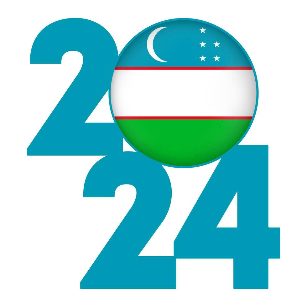 Happy New Year 2024 banner with Uzbekistan flag inside. Vector illustration.