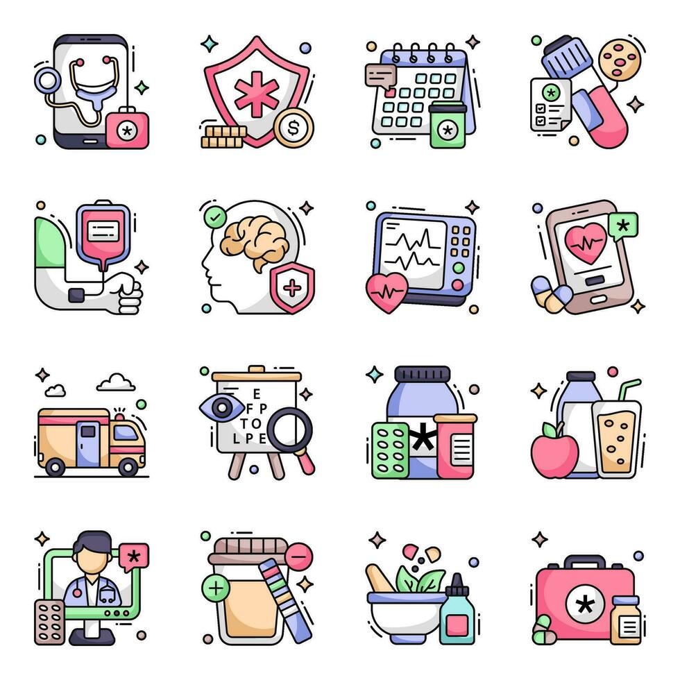 paquete de iconos planos médicos vector